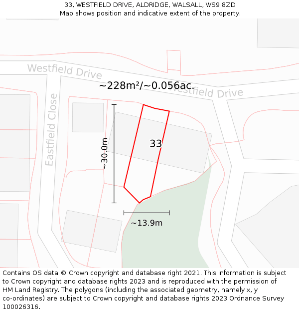 33, WESTFIELD DRIVE, ALDRIDGE, WALSALL, WS9 8ZD: Plot and title map