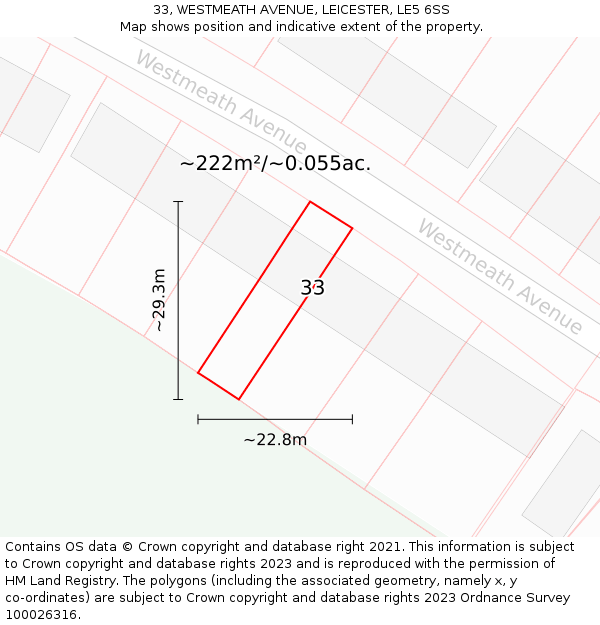 33, WESTMEATH AVENUE, LEICESTER, LE5 6SS: Plot and title map