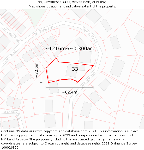 33, WEYBRIDGE PARK, WEYBRIDGE, KT13 8SQ: Plot and title map