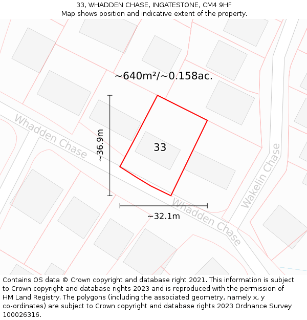 33, WHADDEN CHASE, INGATESTONE, CM4 9HF: Plot and title map