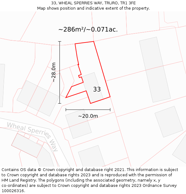 33, WHEAL SPERRIES WAY, TRURO, TR1 3FE: Plot and title map