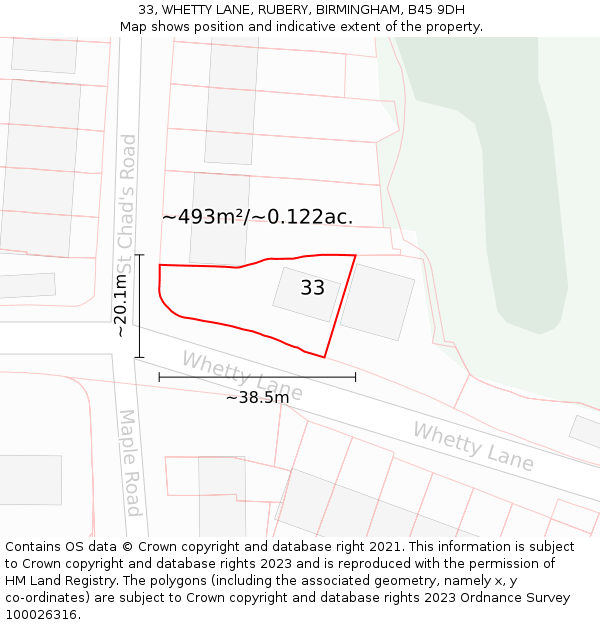 33, WHETTY LANE, RUBERY, BIRMINGHAM, B45 9DH: Plot and title map