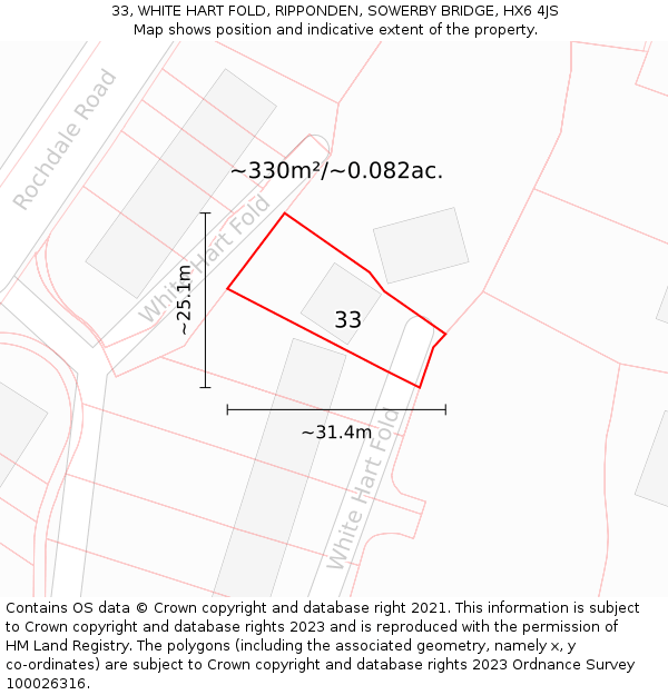 33, WHITE HART FOLD, RIPPONDEN, SOWERBY BRIDGE, HX6 4JS: Plot and title map