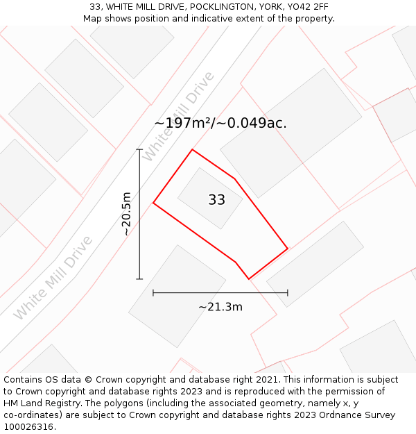 33, WHITE MILL DRIVE, POCKLINGTON, YORK, YO42 2FF: Plot and title map