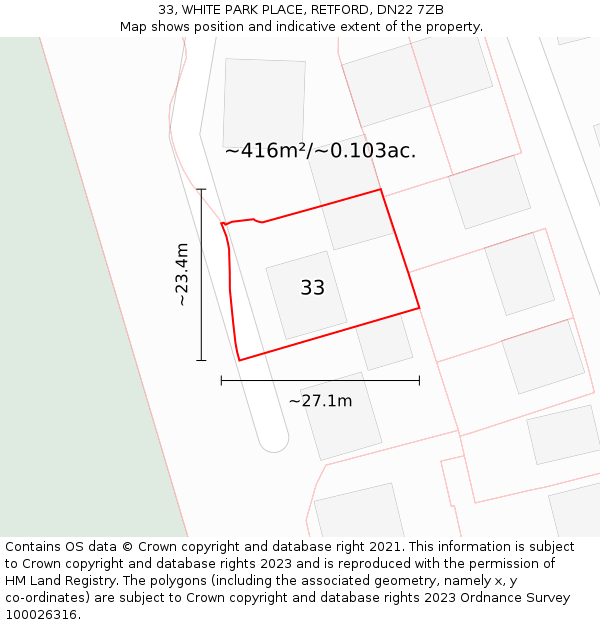 33, WHITE PARK PLACE, RETFORD, DN22 7ZB: Plot and title map