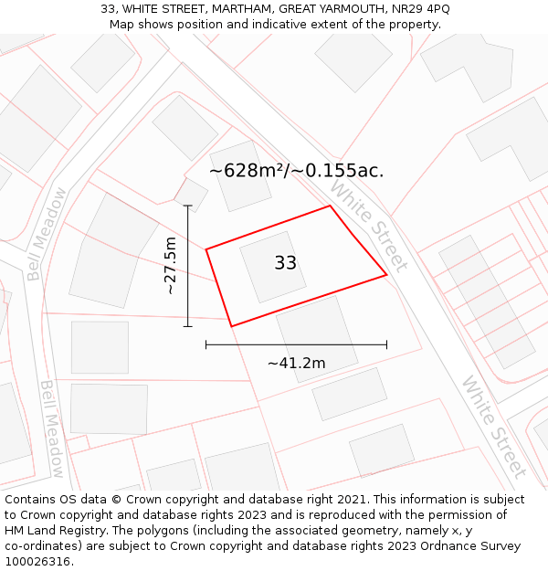 33, WHITE STREET, MARTHAM, GREAT YARMOUTH, NR29 4PQ: Plot and title map