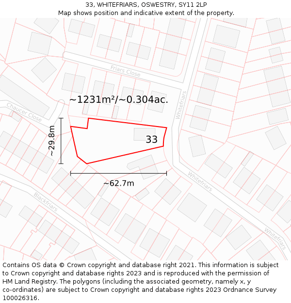 33, WHITEFRIARS, OSWESTRY, SY11 2LP: Plot and title map