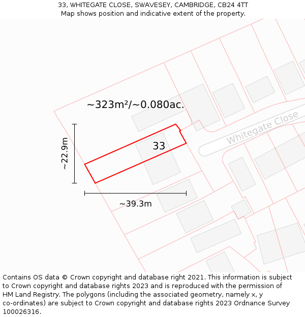 33, WHITEGATE CLOSE, SWAVESEY, CAMBRIDGE, CB24 4TT: Plot and title map