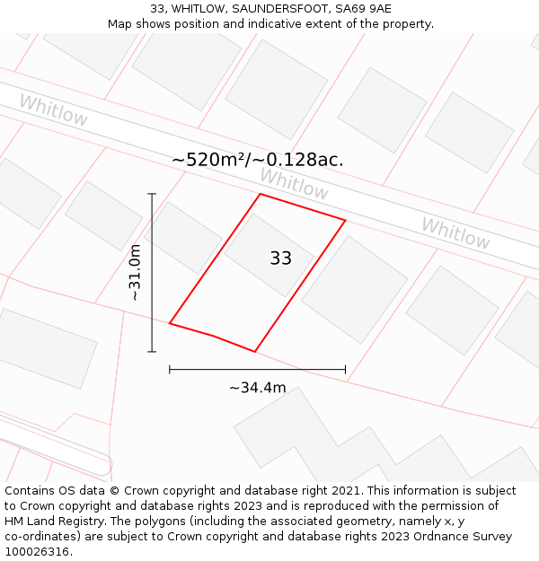33, WHITLOW, SAUNDERSFOOT, SA69 9AE: Plot and title map