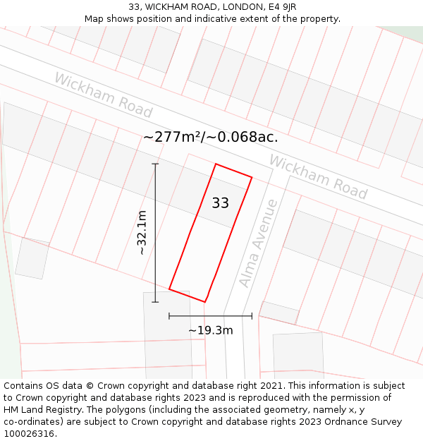 33, WICKHAM ROAD, LONDON, E4 9JR: Plot and title map