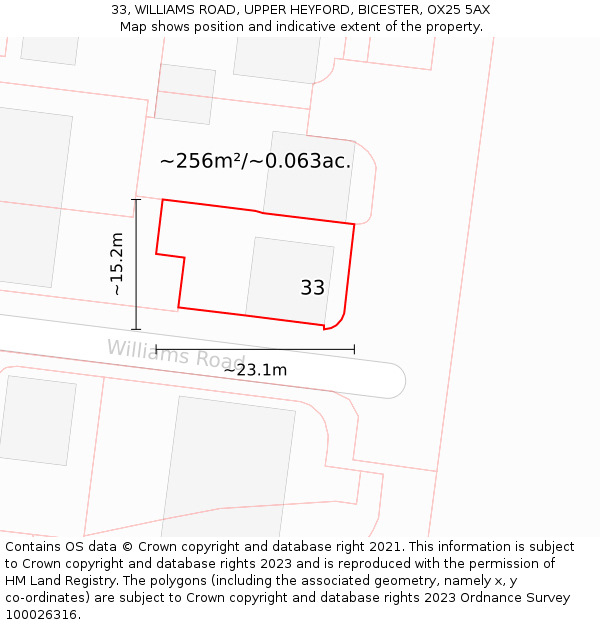 33, WILLIAMS ROAD, UPPER HEYFORD, BICESTER, OX25 5AX: Plot and title map