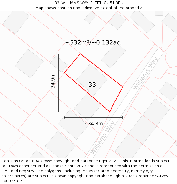 33, WILLIAMS WAY, FLEET, GU51 3EU: Plot and title map