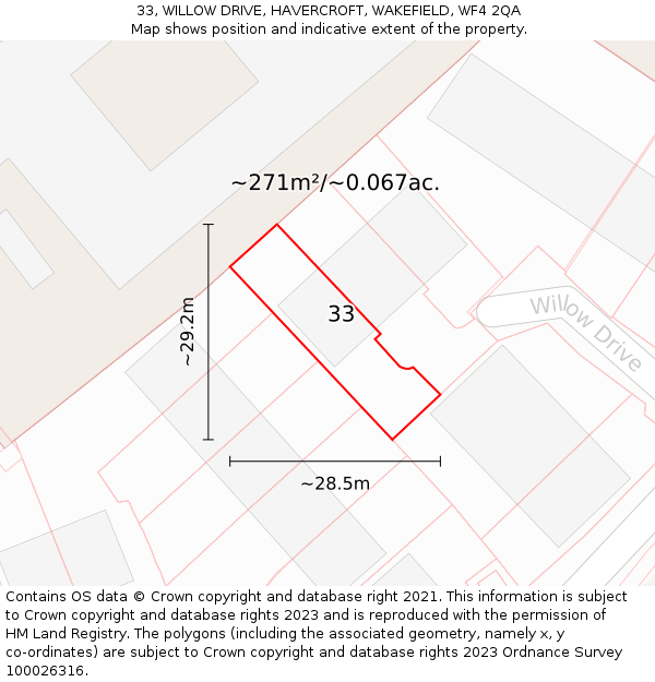 33, WILLOW DRIVE, HAVERCROFT, WAKEFIELD, WF4 2QA: Plot and title map