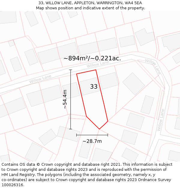 33, WILLOW LANE, APPLETON, WARRINGTON, WA4 5EA: Plot and title map