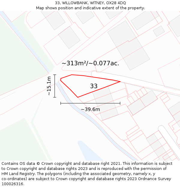 33, WILLOWBANK, WITNEY, OX28 4DQ: Plot and title map