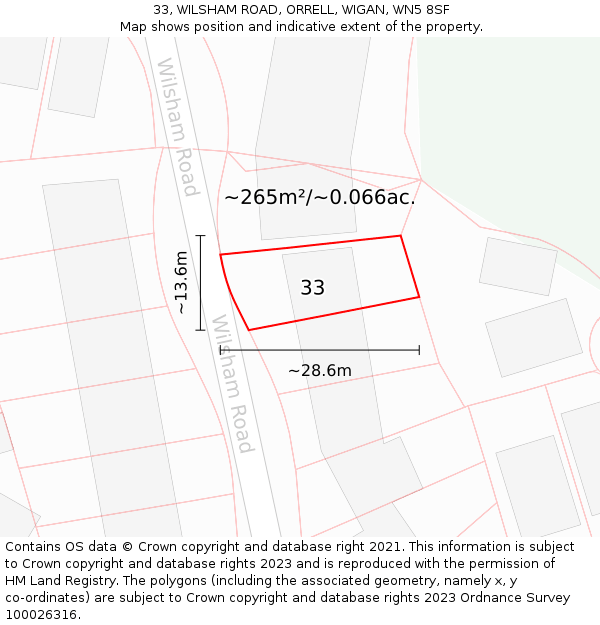 33, WILSHAM ROAD, ORRELL, WIGAN, WN5 8SF: Plot and title map