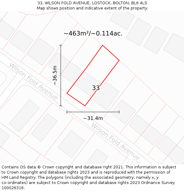 33, WILSON FOLD AVENUE, LOSTOCK, BOLTON, BL6 4LS: Plot and title map