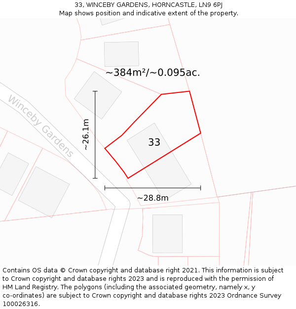 33, WINCEBY GARDENS, HORNCASTLE, LN9 6PJ: Plot and title map