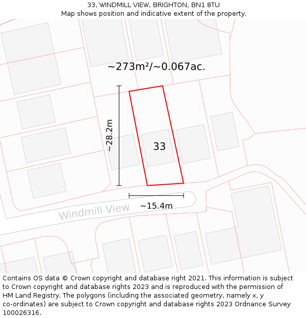 33, WINDMILL VIEW, BRIGHTON, BN1 8TU: Plot and title map