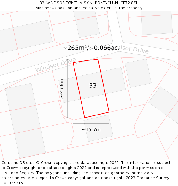 33, WINDSOR DRIVE, MISKIN, PONTYCLUN, CF72 8SH: Plot and title map