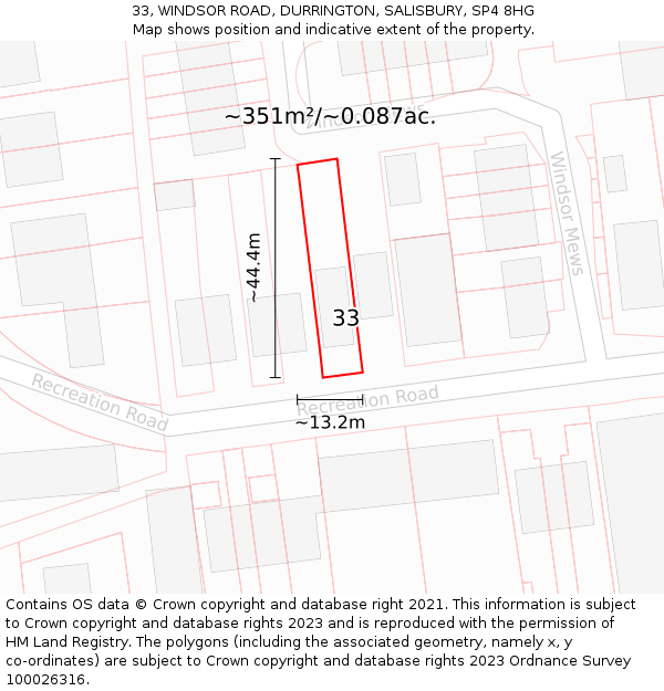 33, WINDSOR ROAD, DURRINGTON, SALISBURY, SP4 8HG: Plot and title map