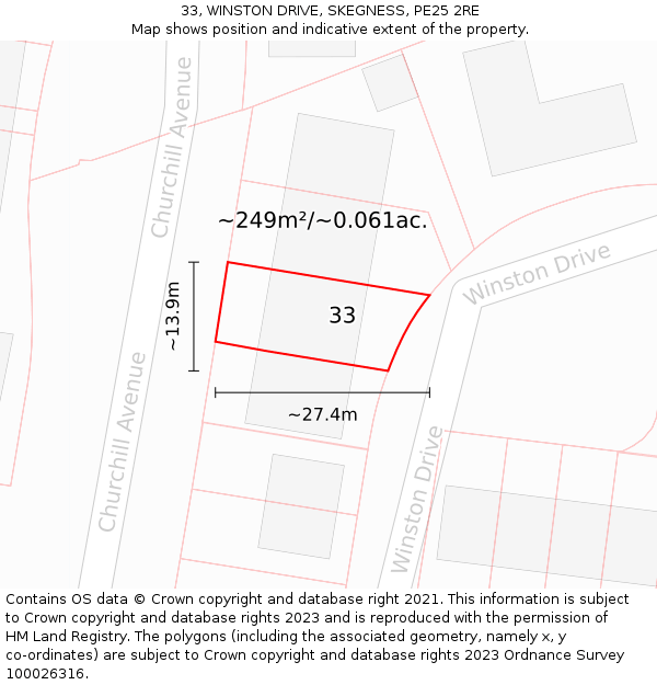 33, WINSTON DRIVE, SKEGNESS, PE25 2RE: Plot and title map
