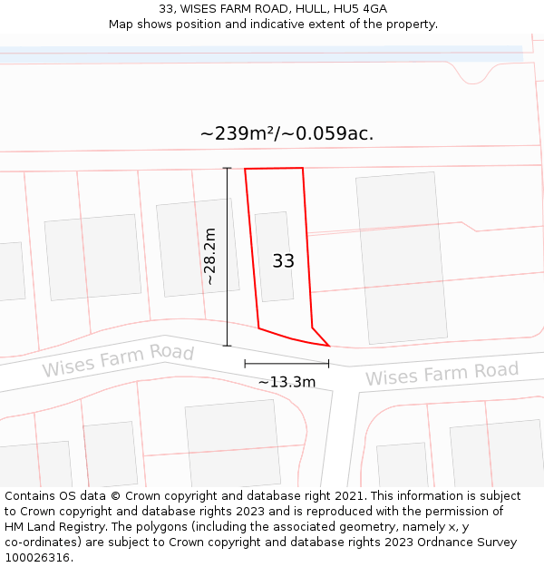 33, WISES FARM ROAD, HULL, HU5 4GA: Plot and title map