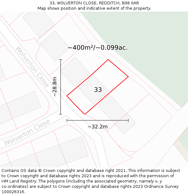 33, WOLVERTON CLOSE, REDDITCH, B98 0AR: Plot and title map