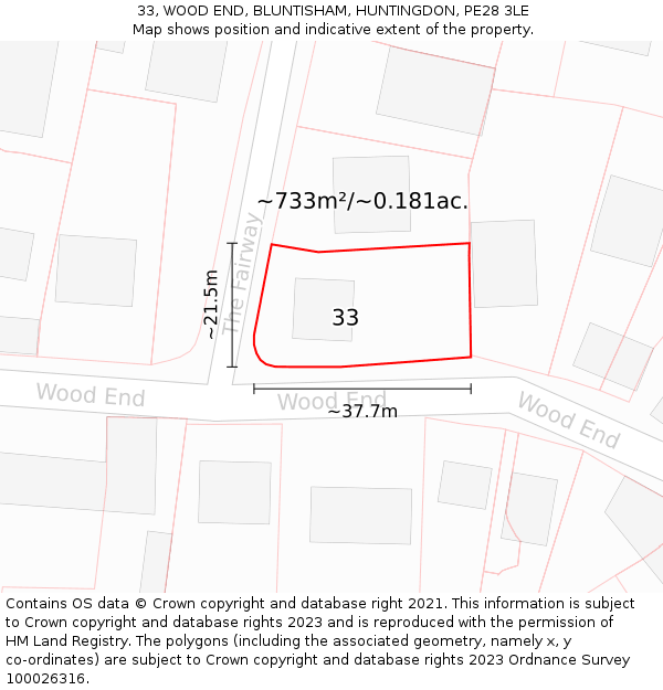 33, WOOD END, BLUNTISHAM, HUNTINGDON, PE28 3LE: Plot and title map