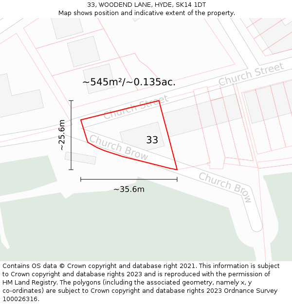 33, WOODEND LANE, HYDE, SK14 1DT: Plot and title map