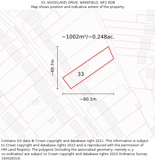 33, WOODLAND DRIVE, WAKEFIELD, WF2 6DB: Plot and title map