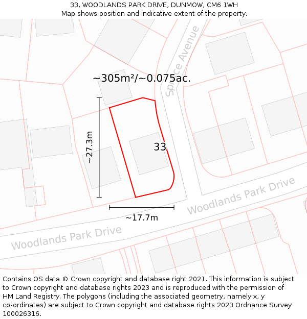 33, WOODLANDS PARK DRIVE, DUNMOW, CM6 1WH: Plot and title map