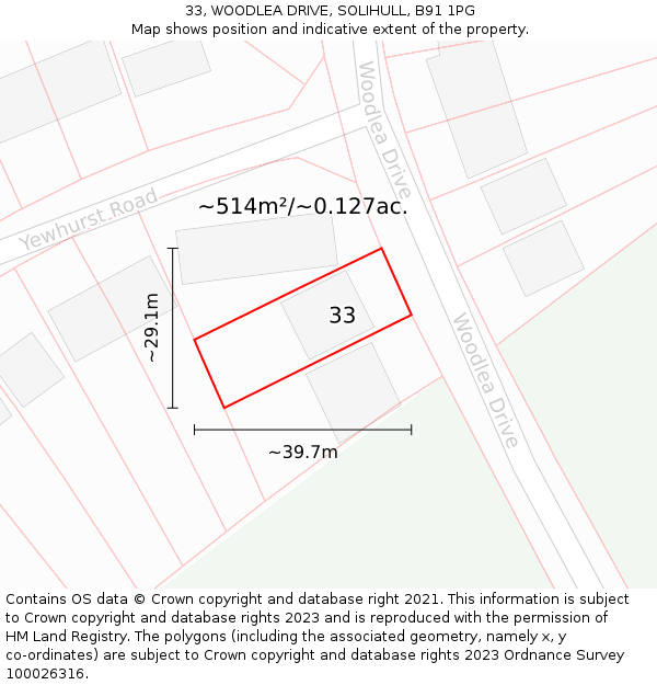 33, WOODLEA DRIVE, SOLIHULL, B91 1PG: Plot and title map