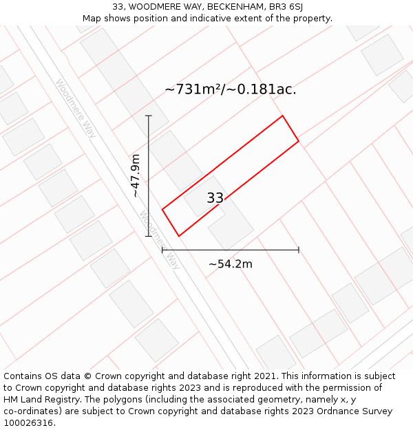 33, WOODMERE WAY, BECKENHAM, BR3 6SJ: Plot and title map