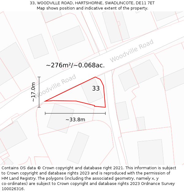 33, WOODVILLE ROAD, HARTSHORNE, SWADLINCOTE, DE11 7ET: Plot and title map