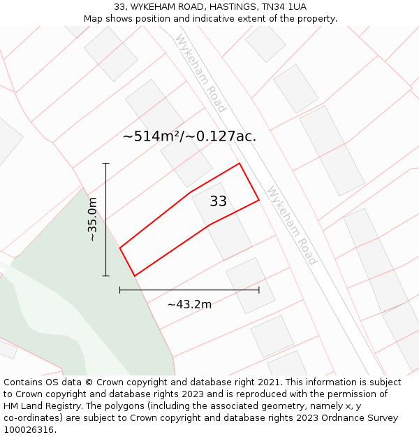 33, WYKEHAM ROAD, HASTINGS, TN34 1UA: Plot and title map