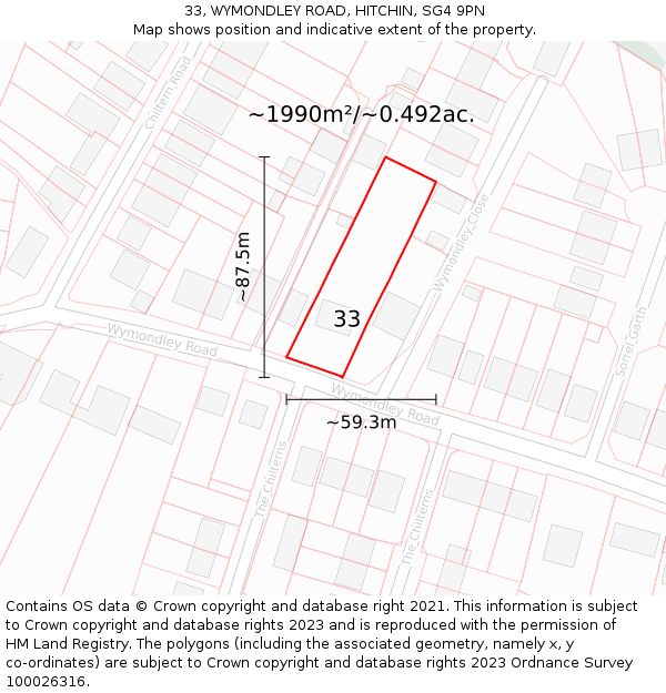 33, WYMONDLEY ROAD, HITCHIN, SG4 9PN: Plot and title map