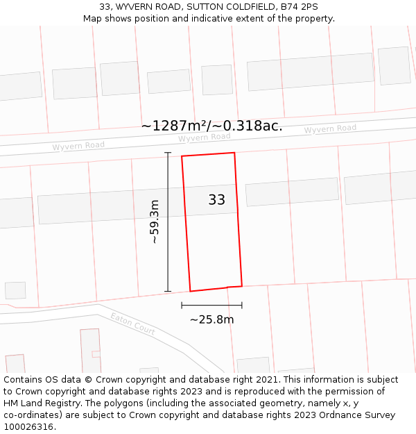 33, WYVERN ROAD, SUTTON COLDFIELD, B74 2PS: Plot and title map
