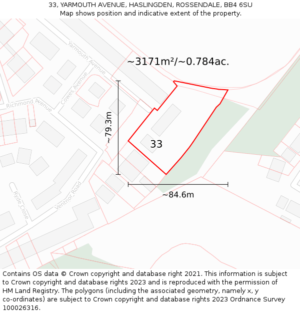 33, YARMOUTH AVENUE, HASLINGDEN, ROSSENDALE, BB4 6SU: Plot and title map