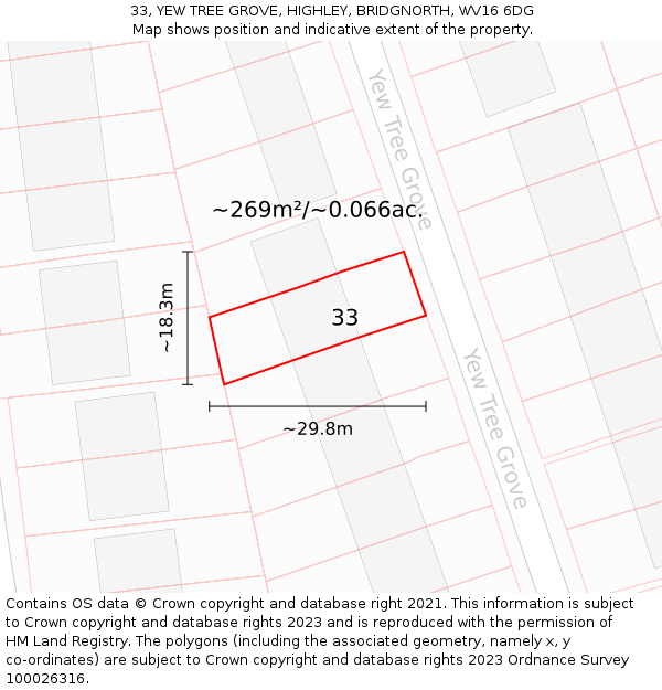 33, YEW TREE GROVE, HIGHLEY, BRIDGNORTH, WV16 6DG: Plot and title map