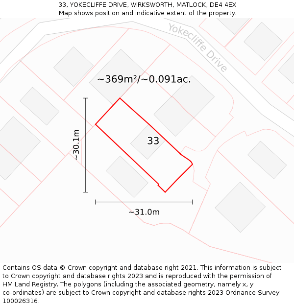 33, YOKECLIFFE DRIVE, WIRKSWORTH, MATLOCK, DE4 4EX: Plot and title map