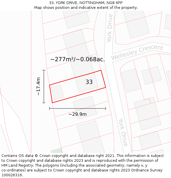 33, YORK DRIVE, NOTTINGHAM, NG8 6PP: Plot and title map