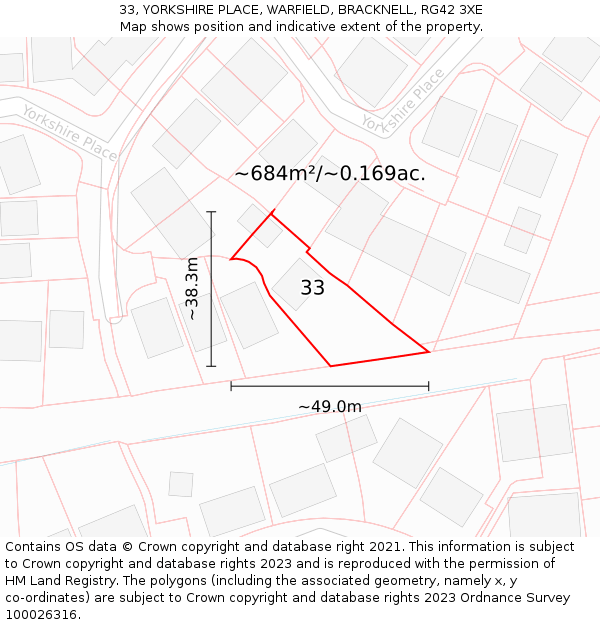 33, YORKSHIRE PLACE, WARFIELD, BRACKNELL, RG42 3XE: Plot and title map