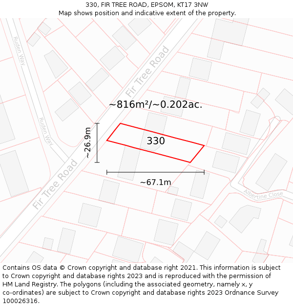 330, FIR TREE ROAD, EPSOM, KT17 3NW: Plot and title map