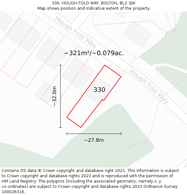 330, HOUGH FOLD WAY, BOLTON, BL2 3JW: Plot and title map