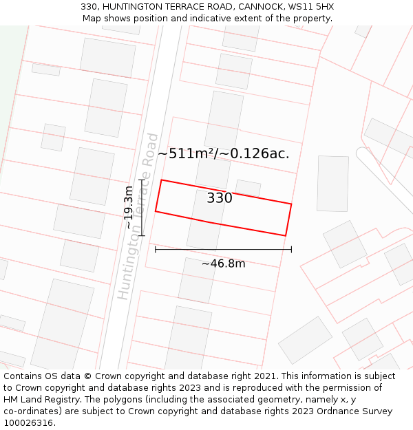 330, HUNTINGTON TERRACE ROAD, CANNOCK, WS11 5HX: Plot and title map