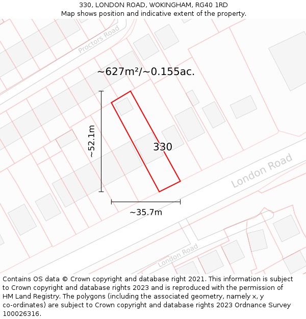 330, LONDON ROAD, WOKINGHAM, RG40 1RD: Plot and title map