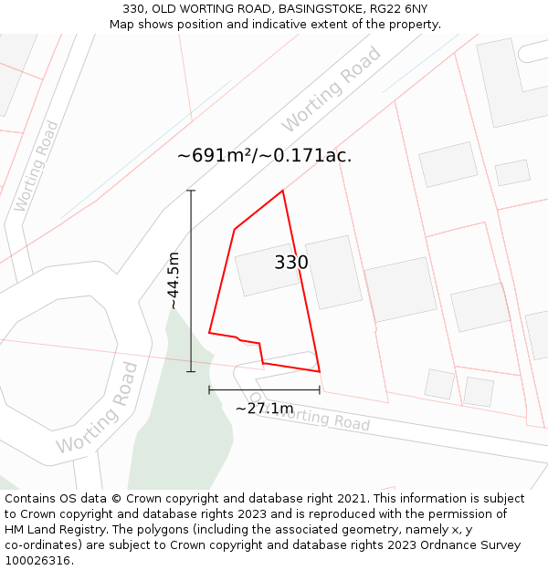 330, OLD WORTING ROAD, BASINGSTOKE, RG22 6NY: Plot and title map