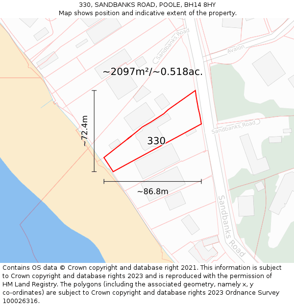 330, SANDBANKS ROAD, POOLE, BH14 8HY: Plot and title map