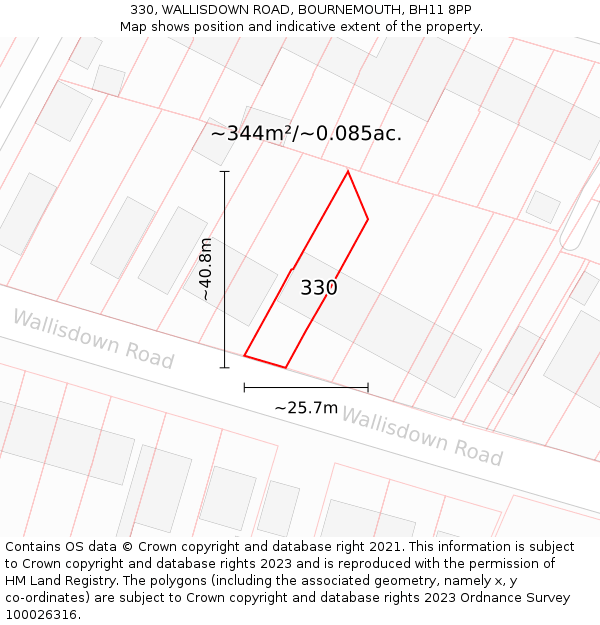 330, WALLISDOWN ROAD, BOURNEMOUTH, BH11 8PP: Plot and title map